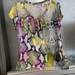 Worthington Vibrant Snake Print Short Sleeve Top